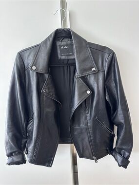 Elodie Black Faux Leather Moto Jacket with Silver Hardware